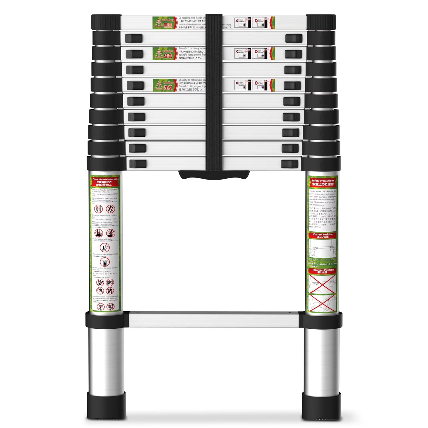 Primy 10.5 FT Telescoping Ladder, Aluminum One-button Retraction Collapsible Extension Ladder, 330 LBS Capacity with Non-slip Feet, Portable Multi-purpose Compact Ladder for Home, RV, Loft