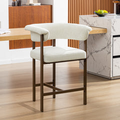 Primy Counter Height Bar Stool with Padded Arms, Modern Fabric Upholstered Dining Room Barstools Kitchen Island Armchair with Footrest+Curved Backrest