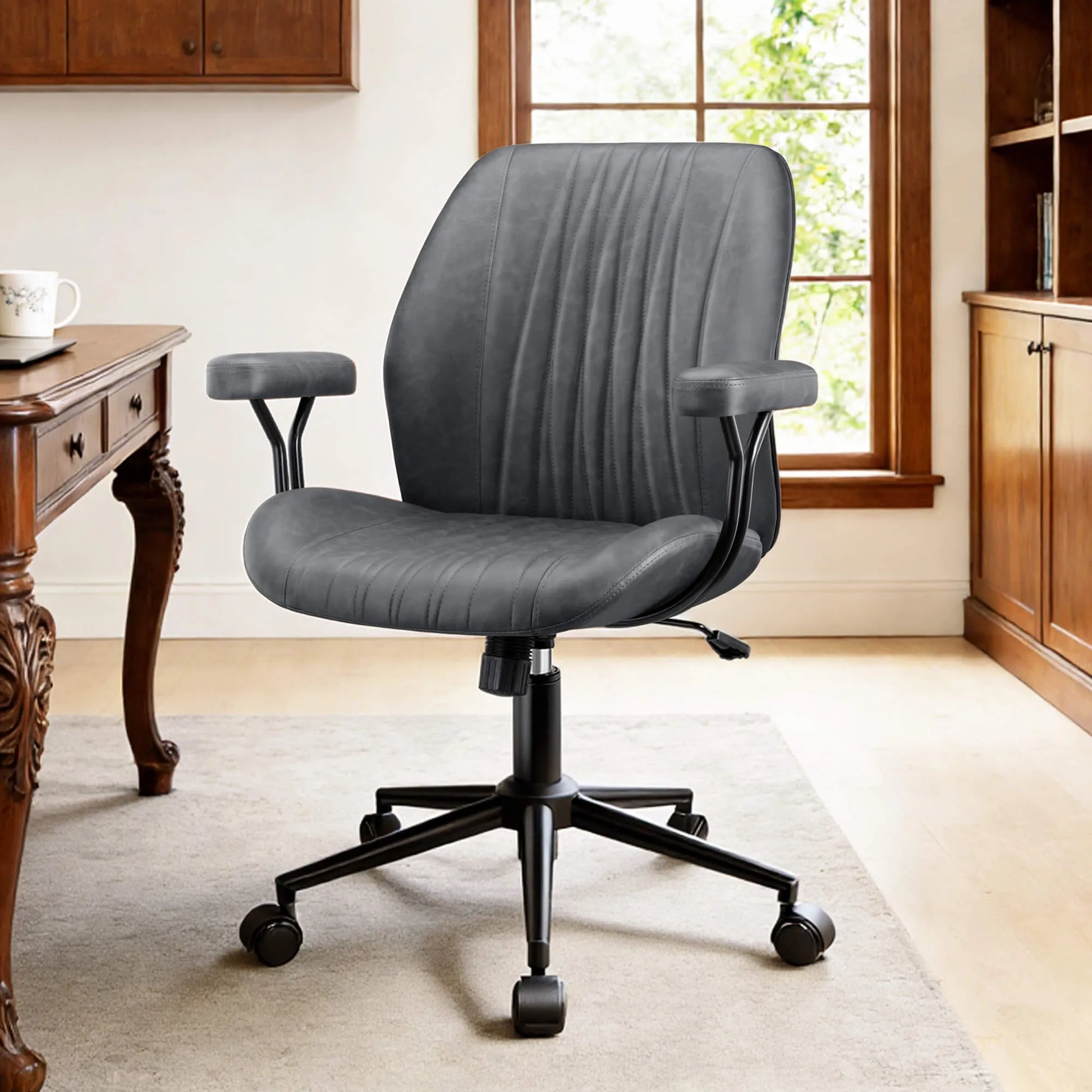 High Back Suede Office Chair Adjustable Home Desk Chair with Lumbar Support