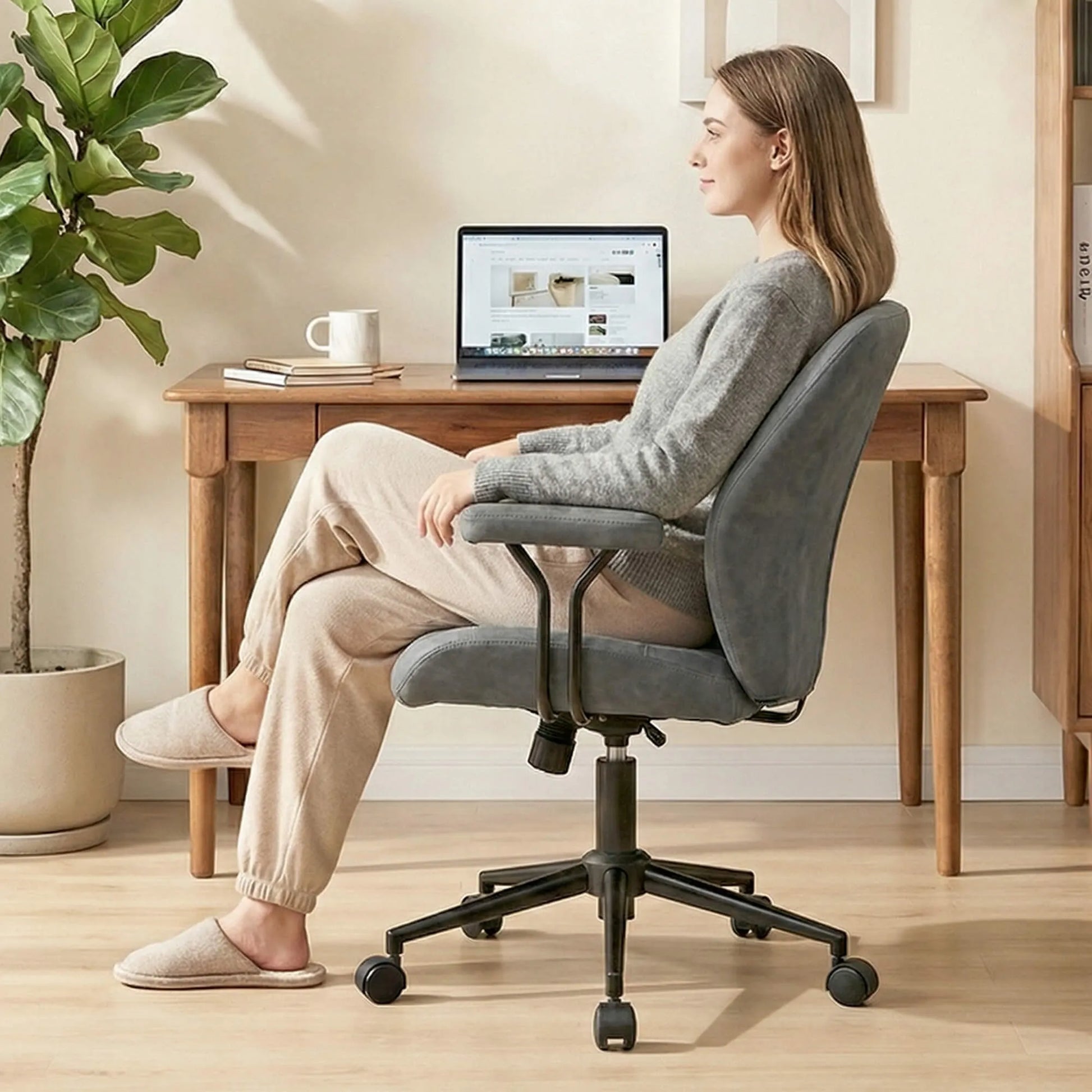 High Back Suede Office Chair Adjustable Home Desk Chair with Lumbar Support