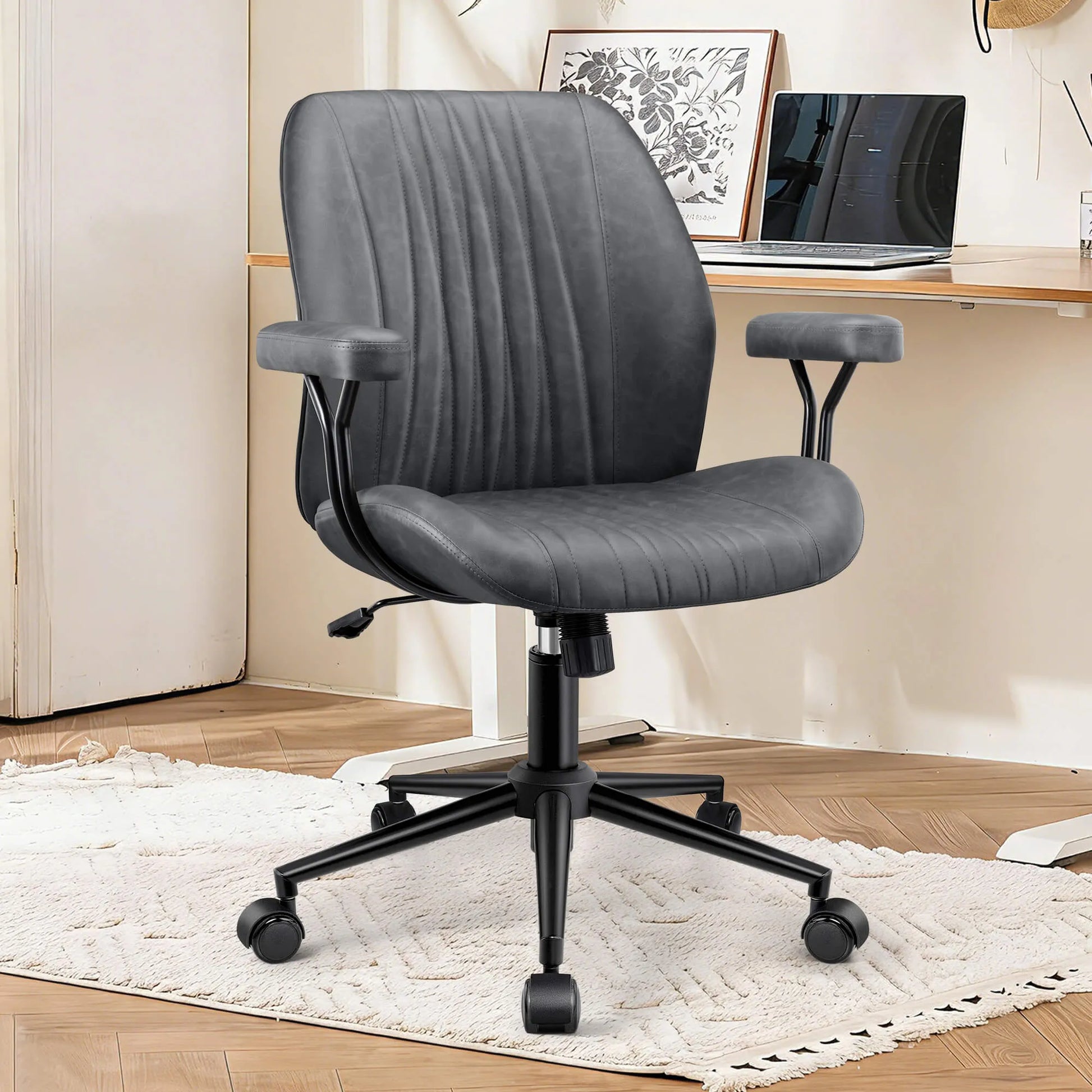 High Back Suede Office Chair Adjustable Home Desk Chair with Lumbar Support