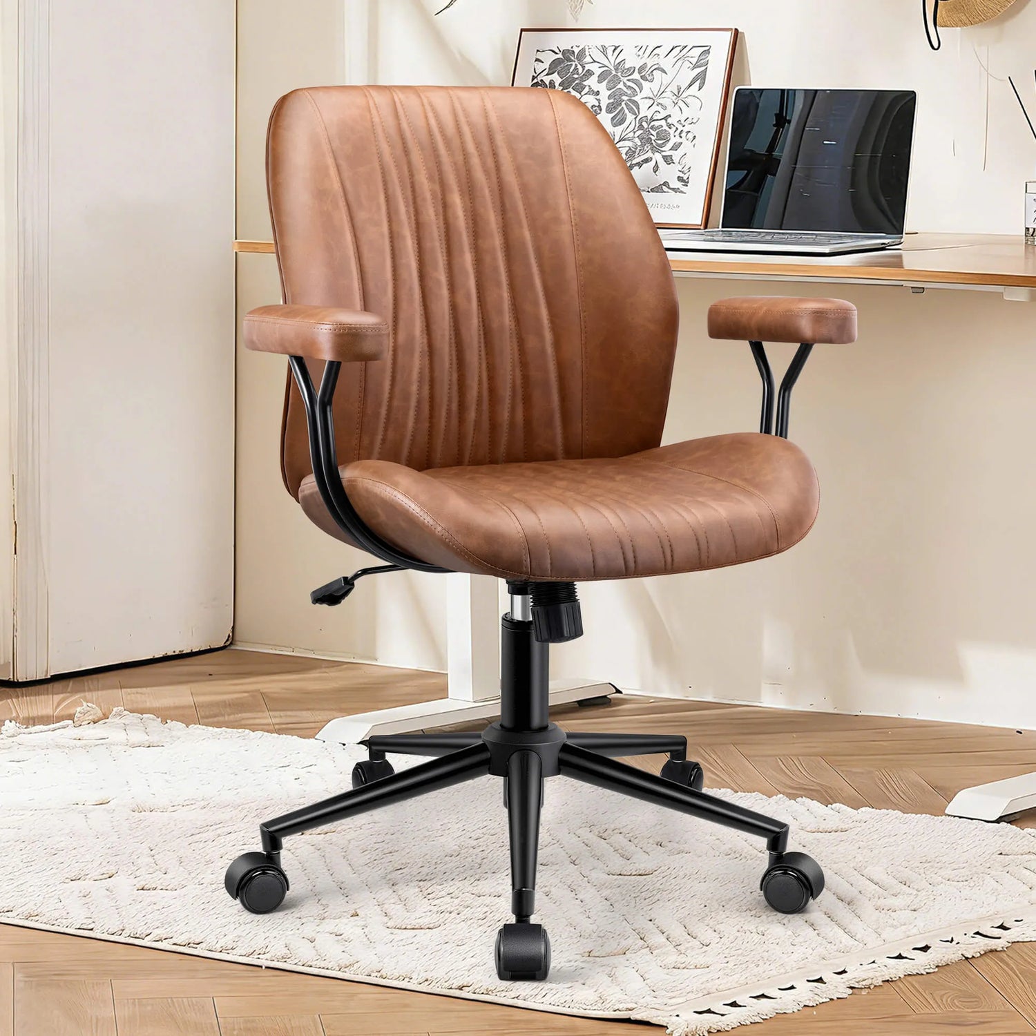 High Back Suede Office Chair Adjustable Home Desk Chair with Lumbar Support