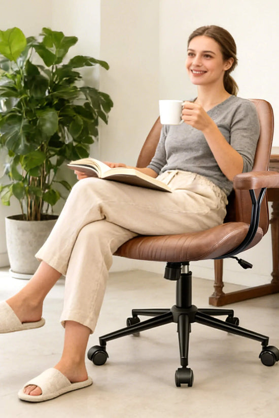 High Back Suede Office Chair Adjustable Home Desk Chair with Lumbar Support