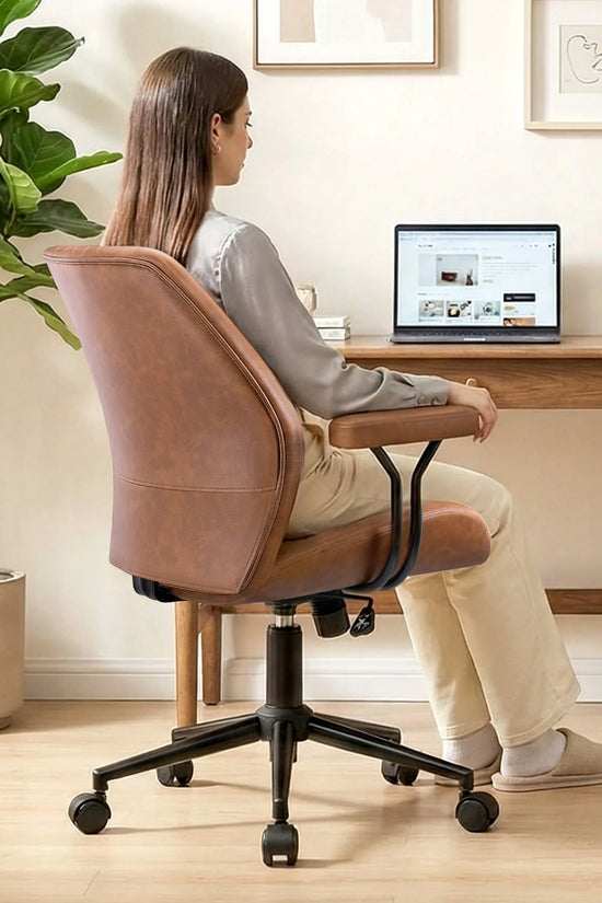High Back Suede Office Chair Adjustable Home Desk Chair with Lumbar Support