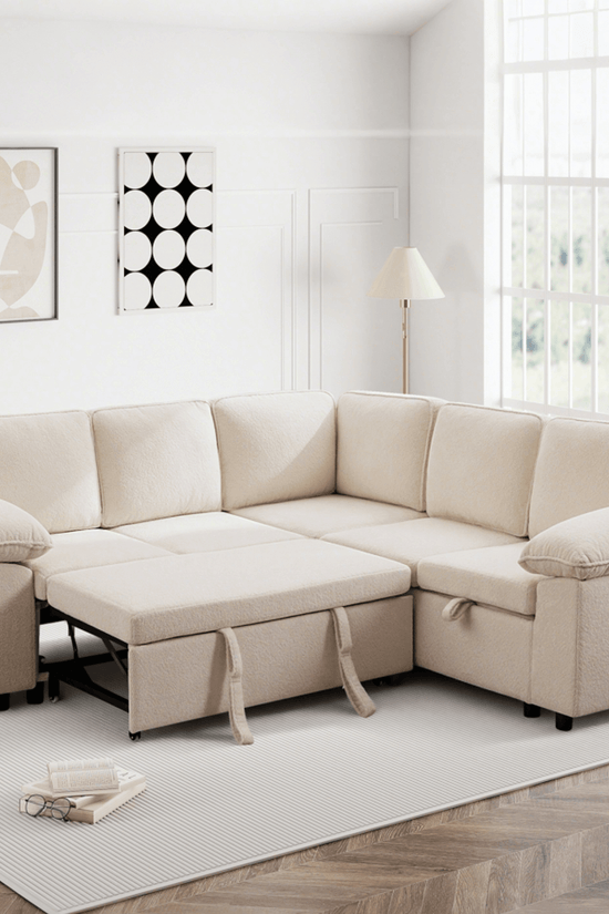 7-Seater Modular Sectional Sofa Couch with Pull-Out Sleeper and Storage