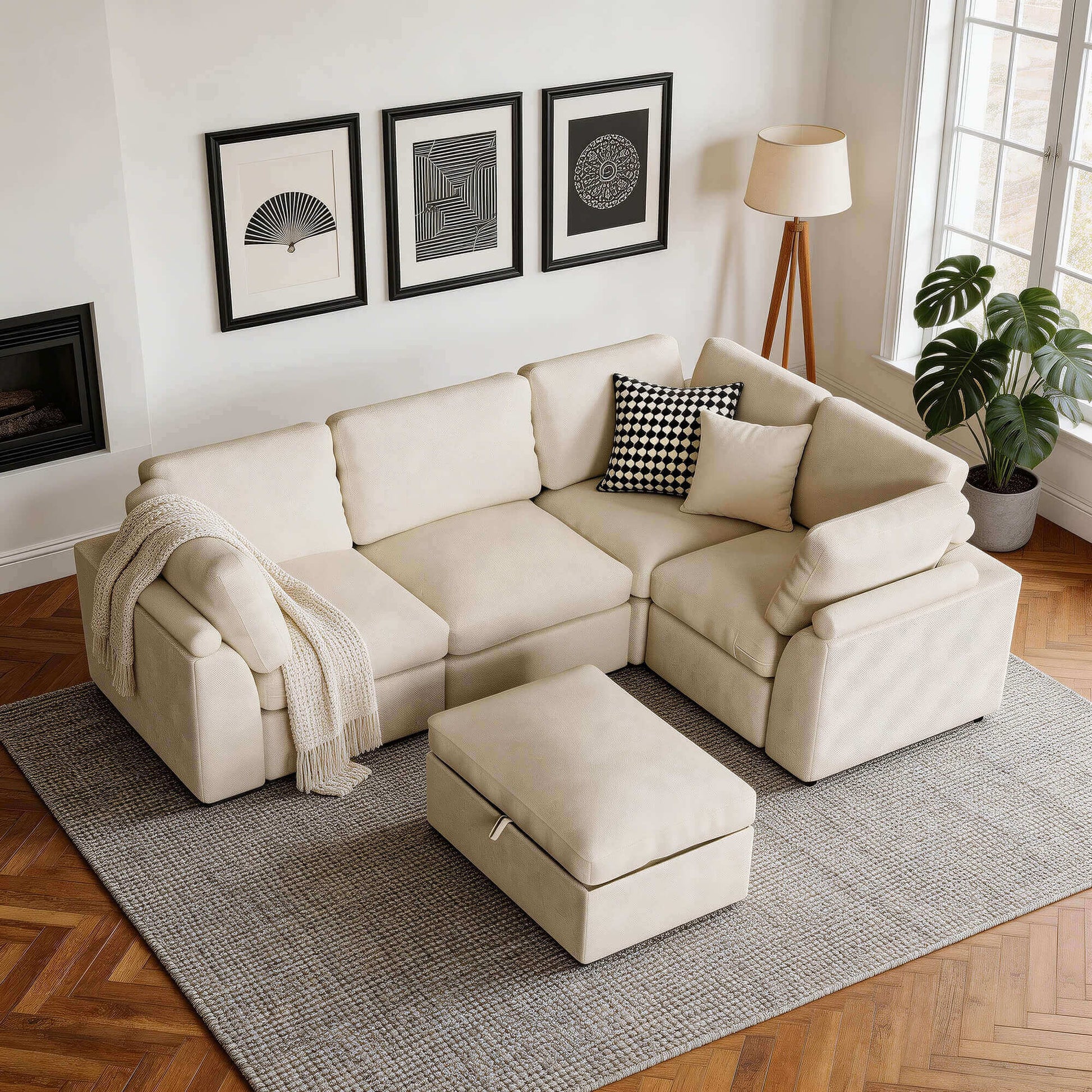 5-seat Modular Sectional Sofa with Hidden Storage