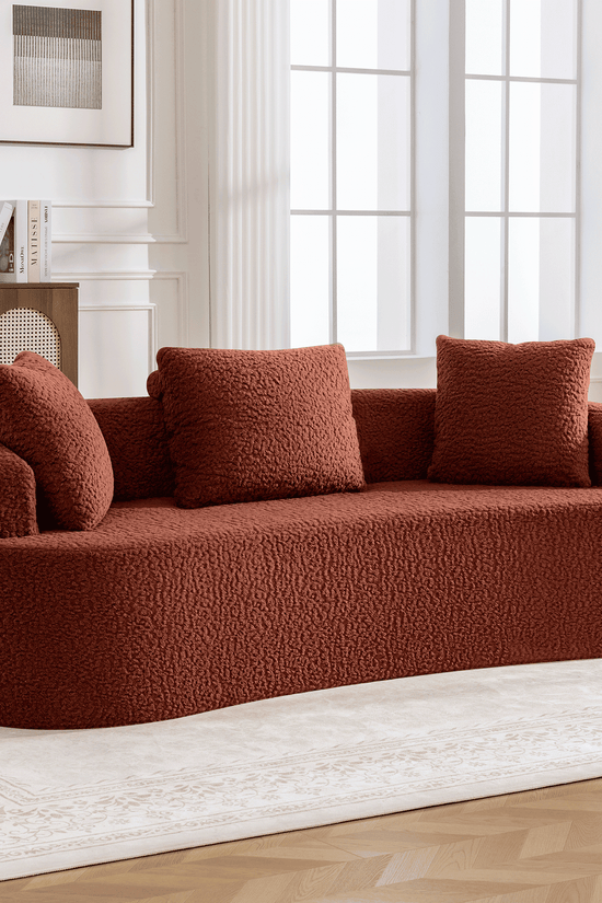 3-Seater Plush Floor Sofa with Cushions & Curved Back