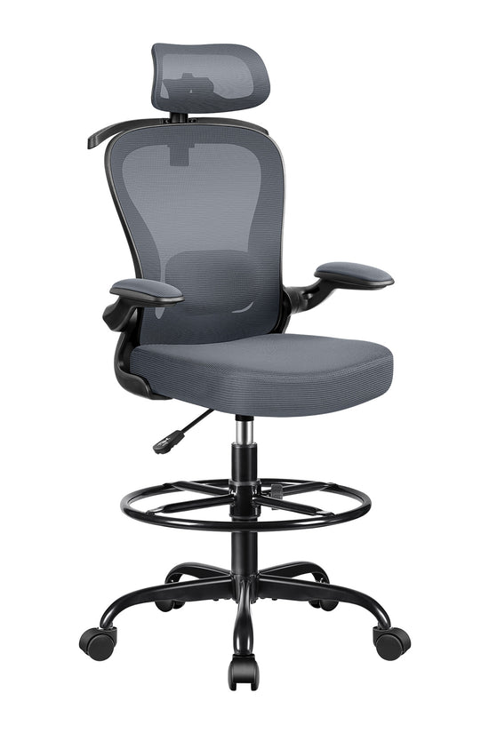 Primy Mesh Armlehnenloser, ergonomischer, hoher Bürostuhl für den Schreibtisch mit verstellbarer Höhe und Fußstützenring 888Z 