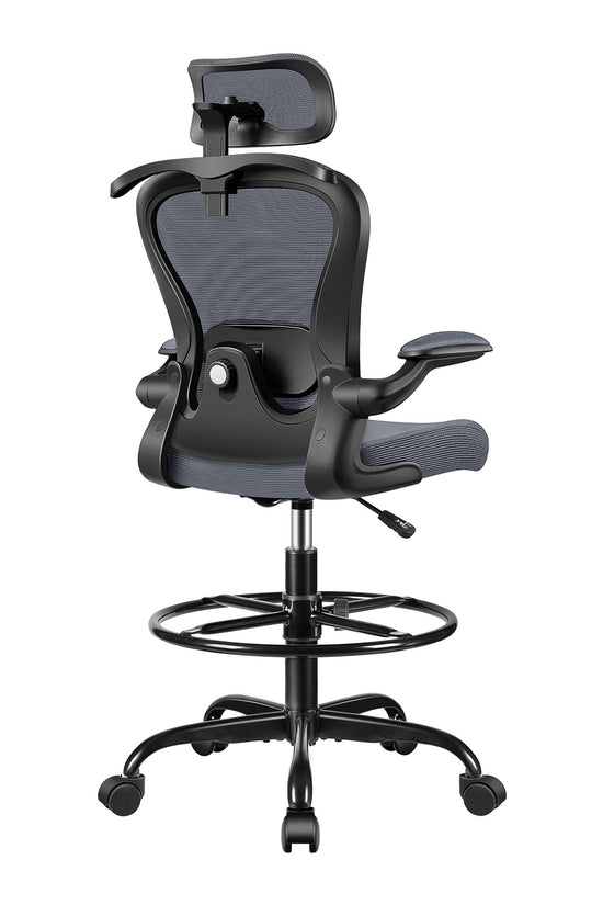 Primy Mesh Armlehnenloser, ergonomischer, hoher Bürostuhl für den Schreibtisch mit verstellbarer Höhe und Fußstützenring 888Z 