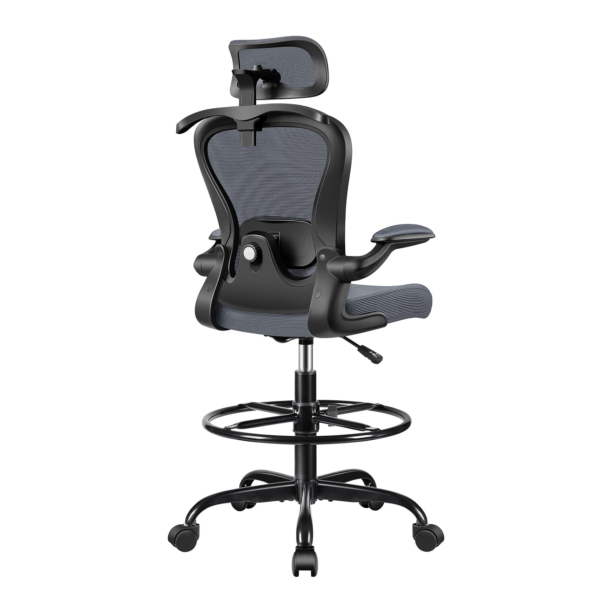 Primy Mesh Armlehnenloser, ergonomischer, hoher Bürostuhl für den Schreibtisch mit verstellbarer Höhe und Fußstützenring 888Z 