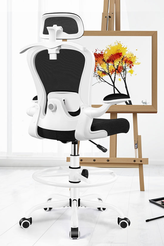 Primy Mesh Armlehnenloser, ergonomischer, hoher Bürostuhl für den Schreibtisch mit verstellbarer Höhe und Fußstützenring 888Z 