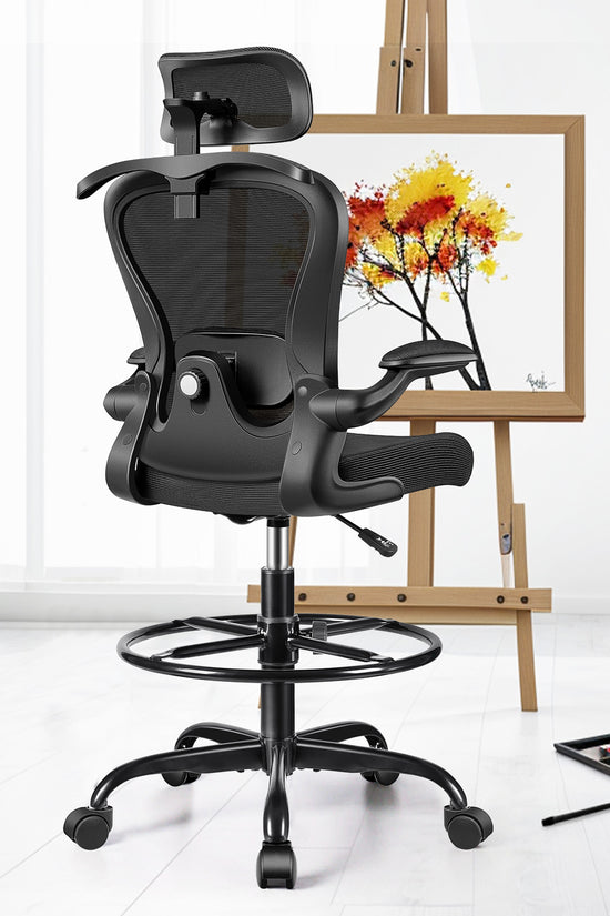 Primy Mesh Armlehnenloser, ergonomischer, hoher Bürostuhl für den Schreibtisch mit verstellbarer Höhe und Fußstützenring 888Z 