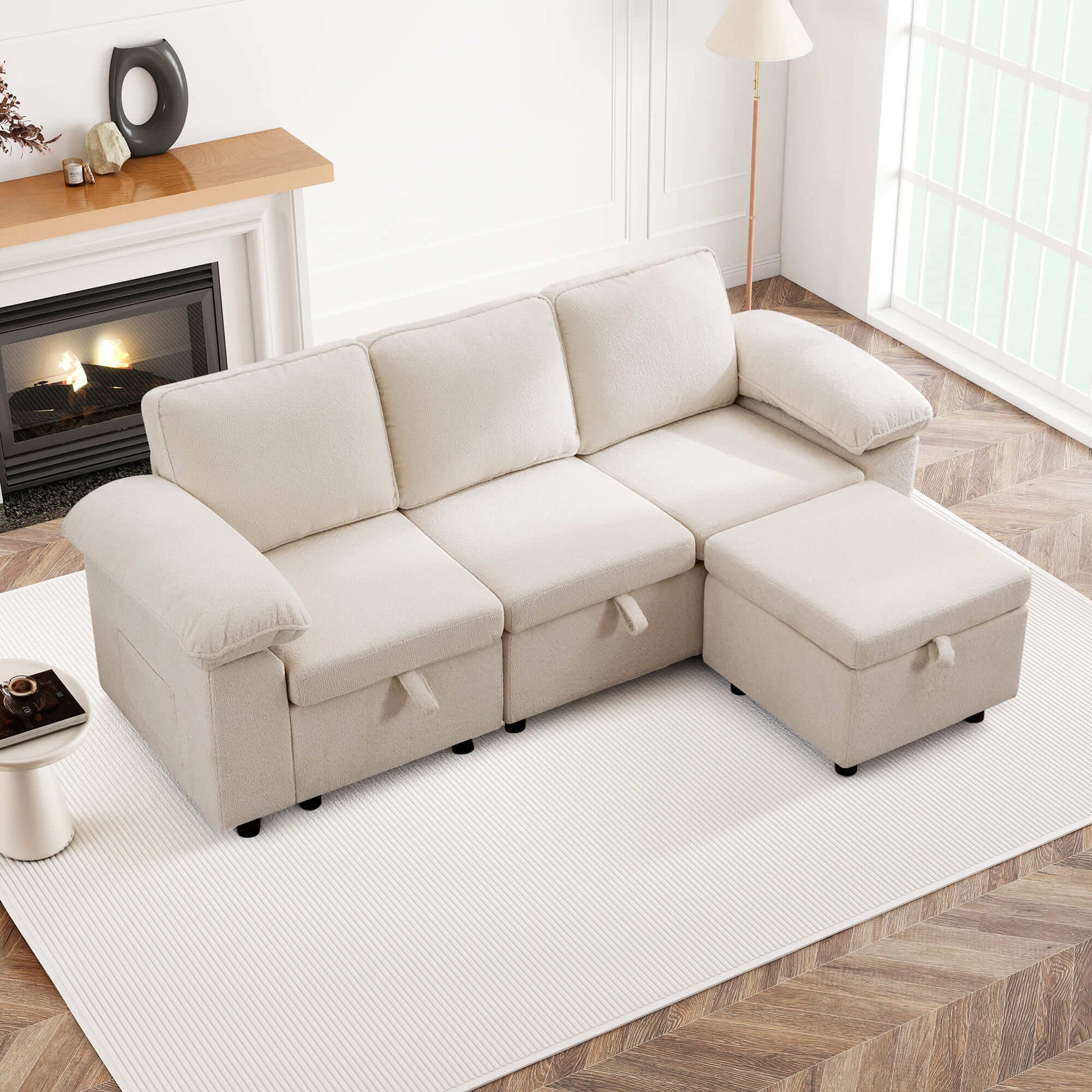7-Seater Modular Sectional Sofa Couch with Pull-Out Sleeper and Storage