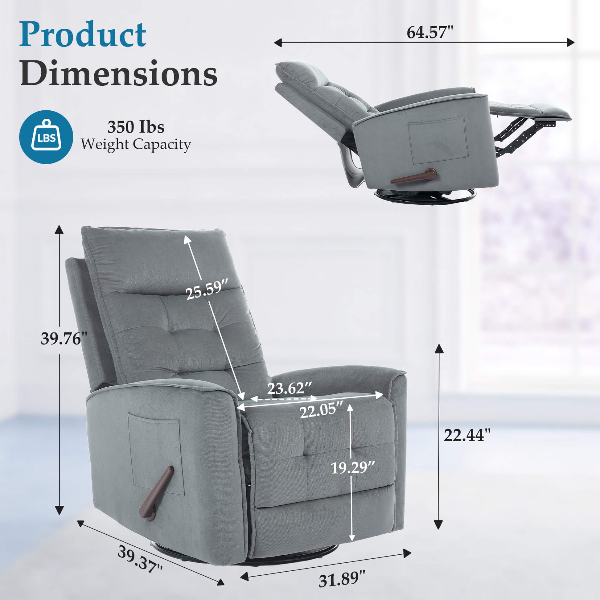Manual Swivel Rocker Recliner Chair Glider Rocking Chair for Nursery