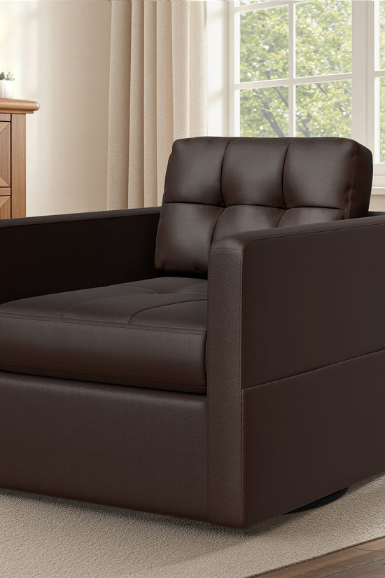 Leather Swivel Accent Chair for Living Room with Throw Pillow