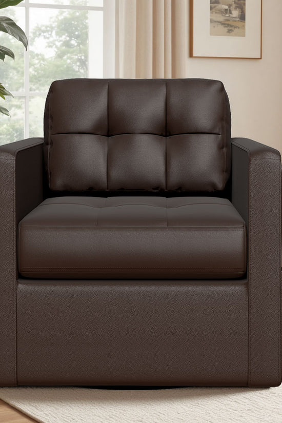 Leather Swivel Accent Chair for Living Room with Throw Pillow