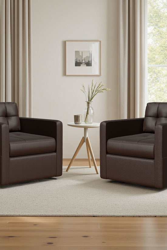 Leather Swivel Accent Chair for Living Room with Throw Pillow