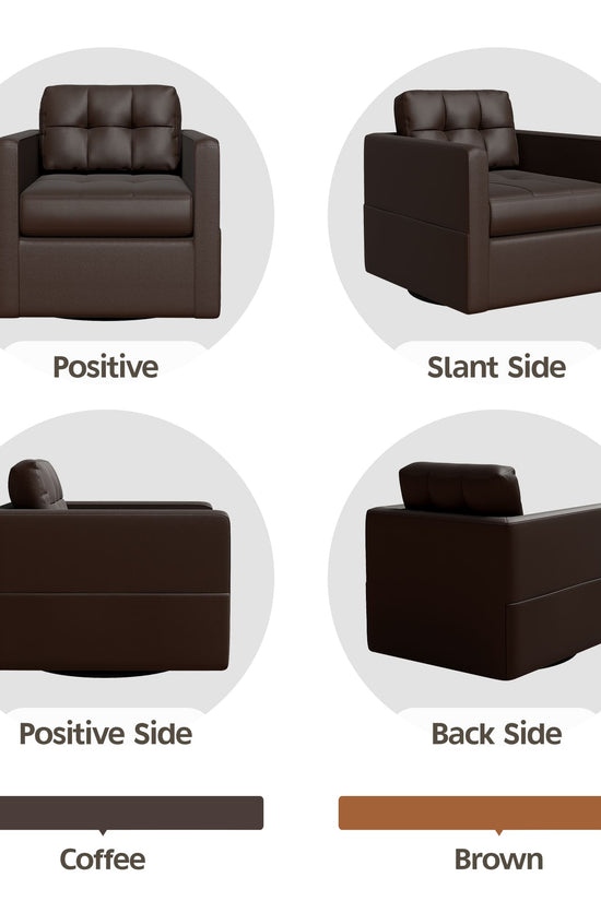 Leather Swivel Accent Chair for Living Room with Throw Pillow