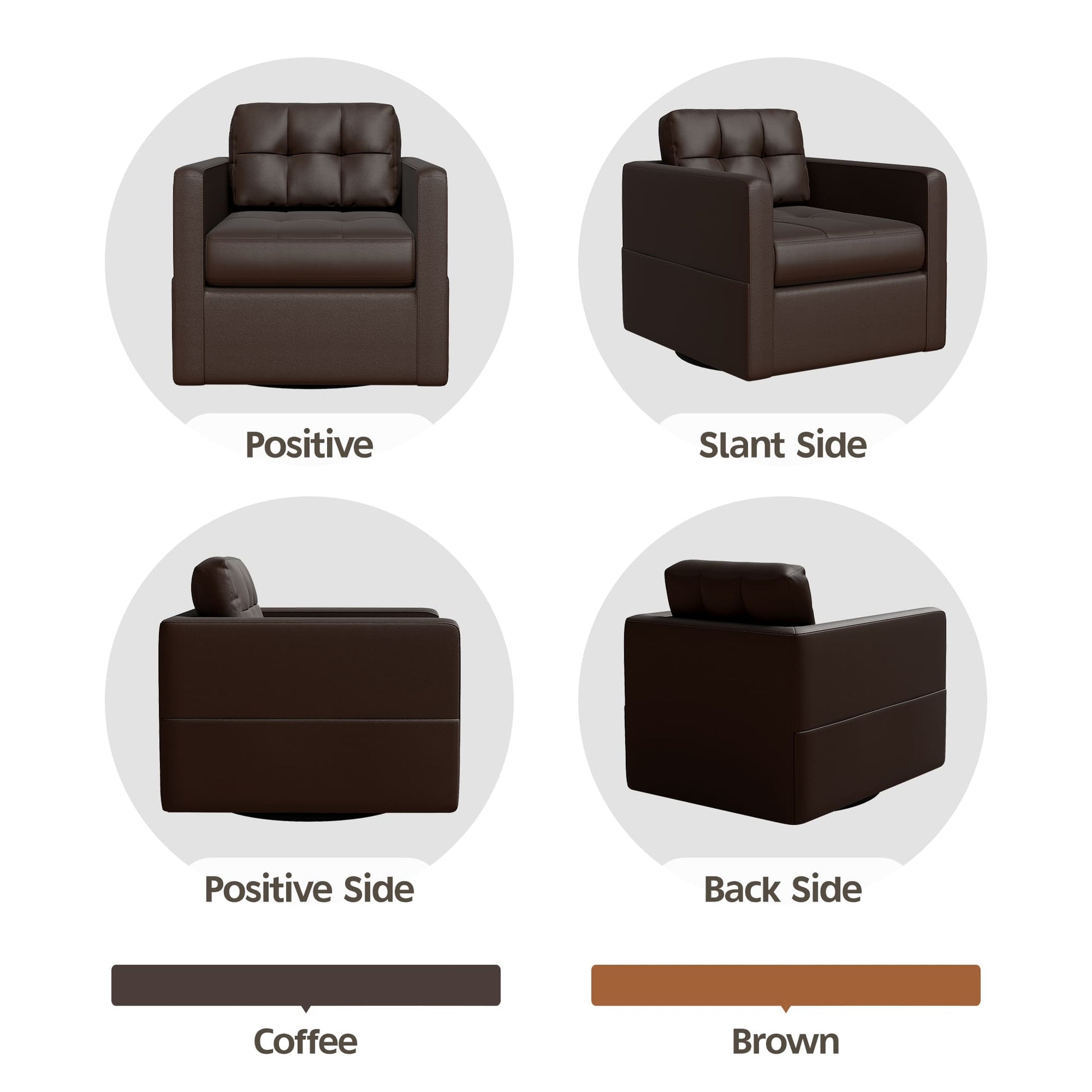 Leather Swivel Accent Chair for Living Room with Throw Pillow