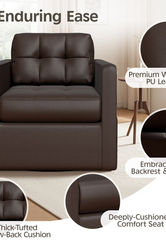 Leather Swivel Accent Chair for Living Room with Throw Pillow