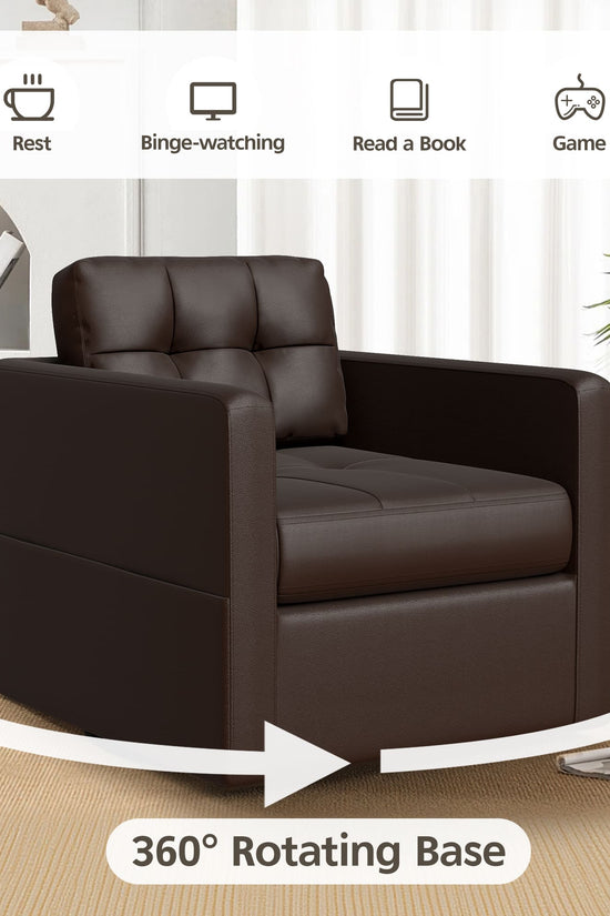Leather Swivel Accent Chair for Living Room with Throw Pillow