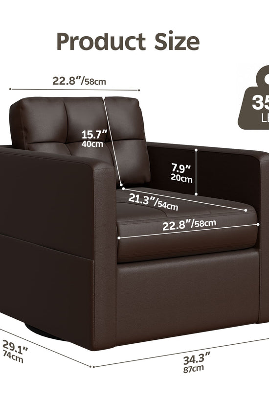 Leather Swivel Accent Chair for Living Room with Throw Pillow