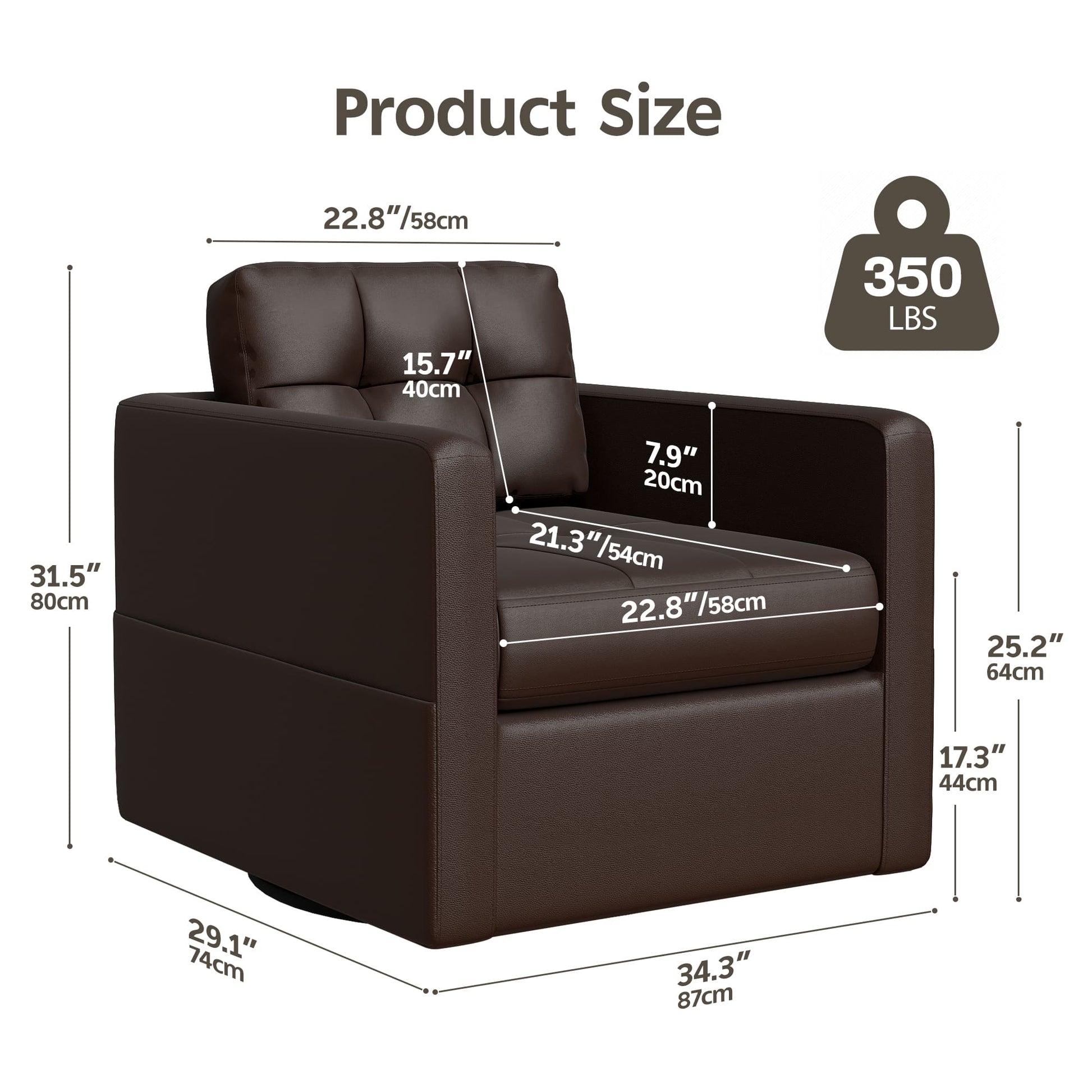 Leather Swivel Accent Chair for Living Room with Throw Pillow