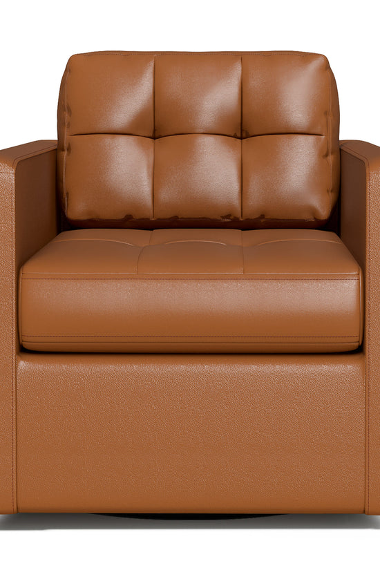 Leather Swivel Accent Chair for Living Room with Throw Pillow