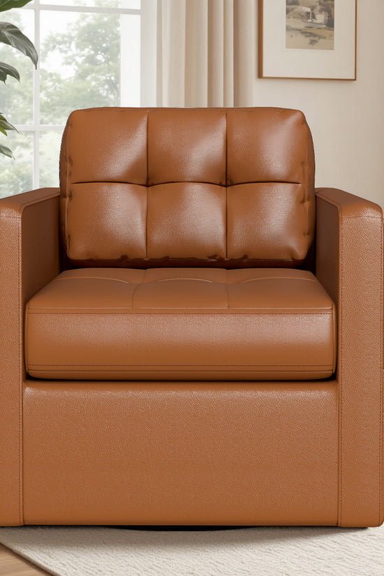 Leather Swivel Accent Chair for Living Room with Throw Pillow