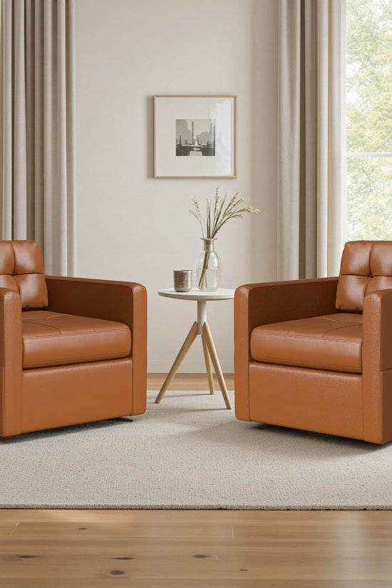 Leather Swivel Accent Chair for Living Room with Throw Pillow