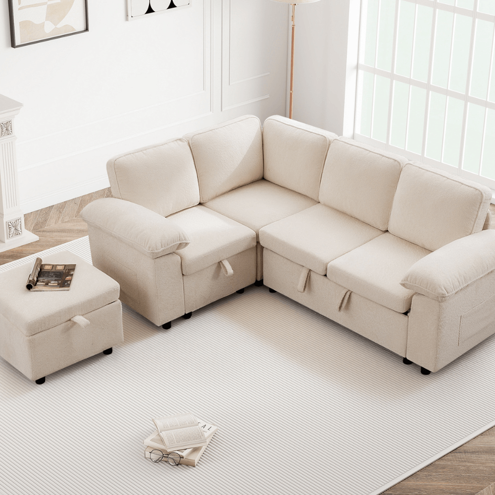 7-Seater Modular Sectional Sofa Couch with Pull-Out Sleeper and Storage