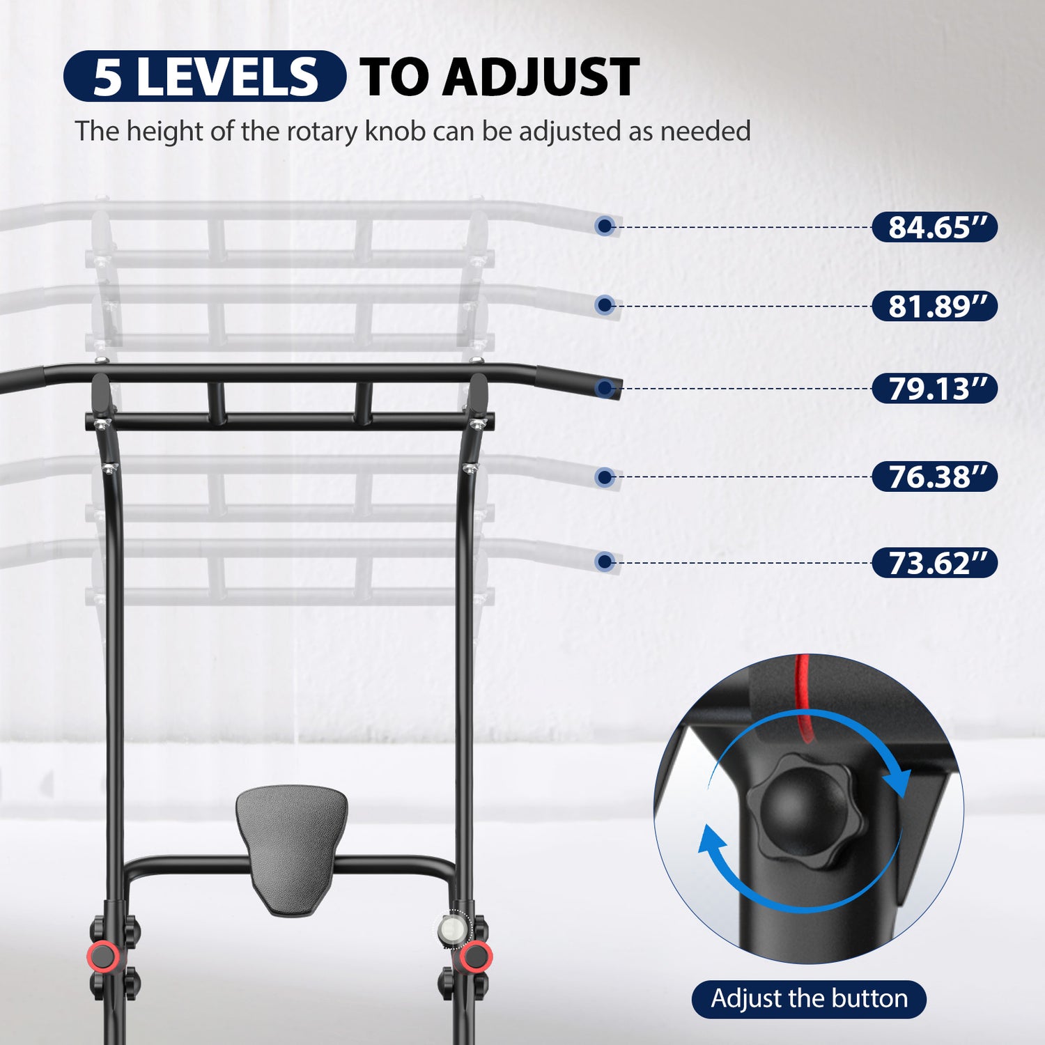Primy Power Tower, Adjustable Height Pull Up Bar Dip Station Stand for Home Gym Strength Training Fitness Workout Equipment 330LBS