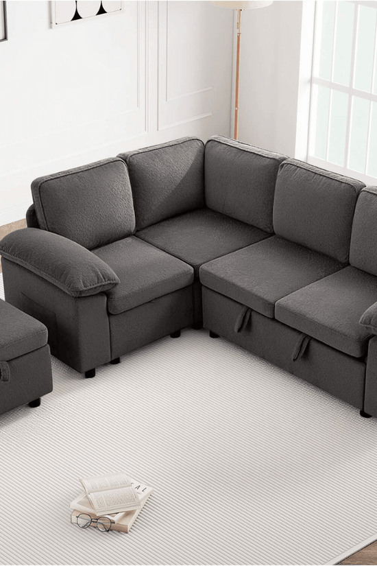 7-Seater Modular Sectional Sofa Couch with Pull-Out Sleeper and Storage