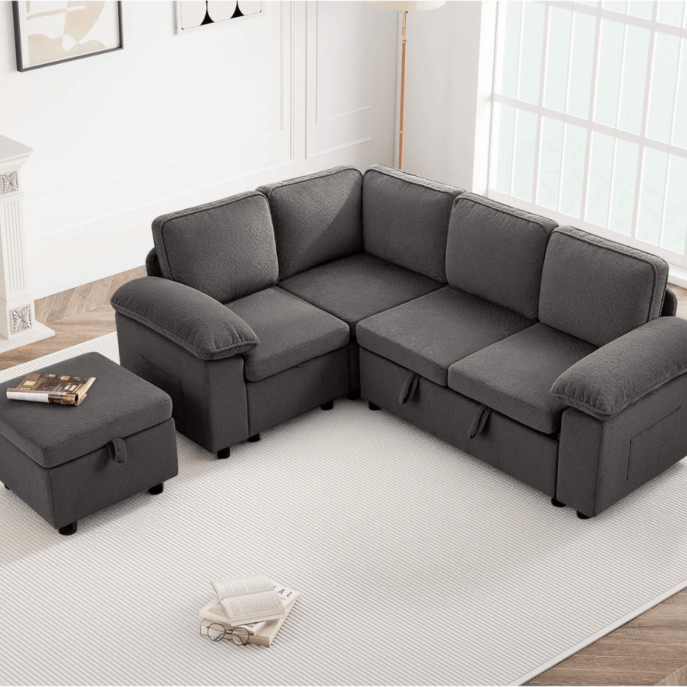 7-Seater Modular Sectional Sofa Couch with Pull-Out Sleeper and Storage