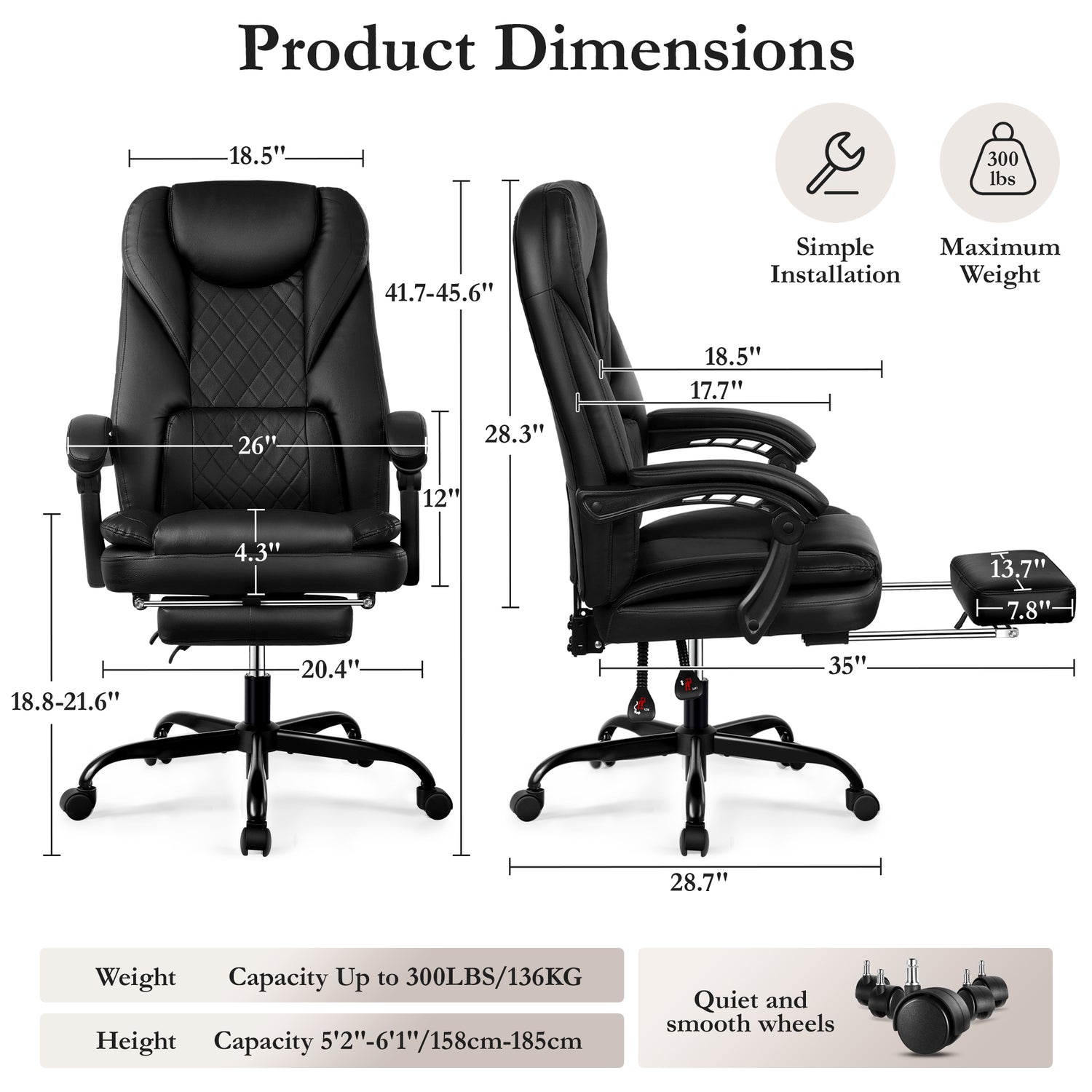 Primy Premium Executive Office Chair - Big & Tall PU Leather Reclining Chair with Footrest & Lumbar Support, 400lb Heavy Duty Ergonomic Computer Desk Chair for Home/Office