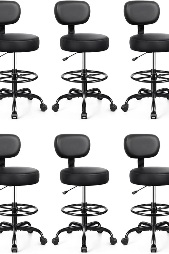 Drafting Chair with Backrest – Adjustable Foot Rest Rolling Stool with Wheels, PU Leather Swivel Stool for Office Spa Studio Lab Counter Salon Home Work Bar Kitchen Shop(Black), Pack of 10