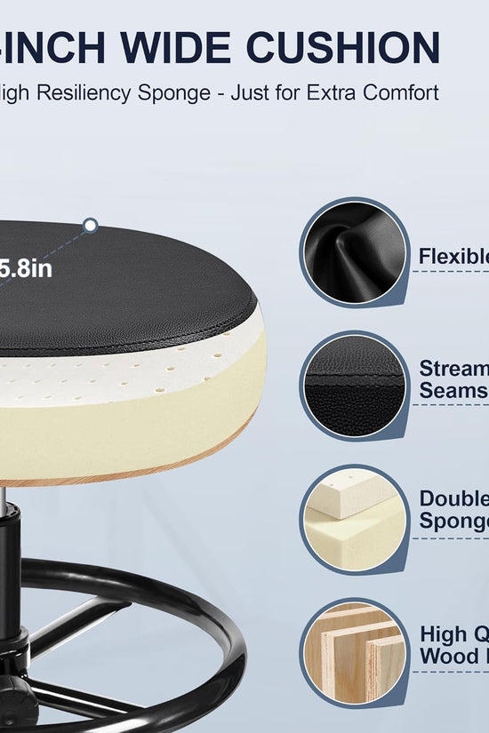 Drafting Chair with Backrest – Adjustable Foot Rest Rolling Stool with Wheels, PU Leather Swivel Stool for Office Spa Studio Lab Counter Salon Home Work Bar Kitchen Shop(Black), Pack of 10