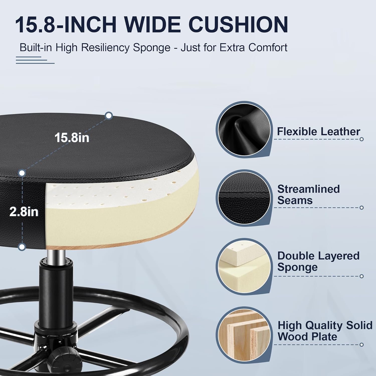 Drafting Chair with Backrest – Adjustable Foot Rest Rolling Stool with Wheels, PU Leather Swivel Stool for Office Spa Studio Lab Counter Salon Home Work Bar Kitchen Shop(Black), Pack of 10