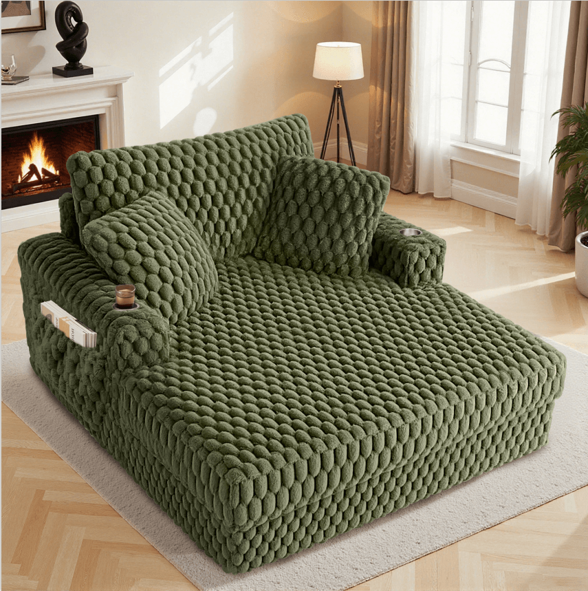 74.8" Oversize Corduroy Double Lounge Chaise Sofa Bed