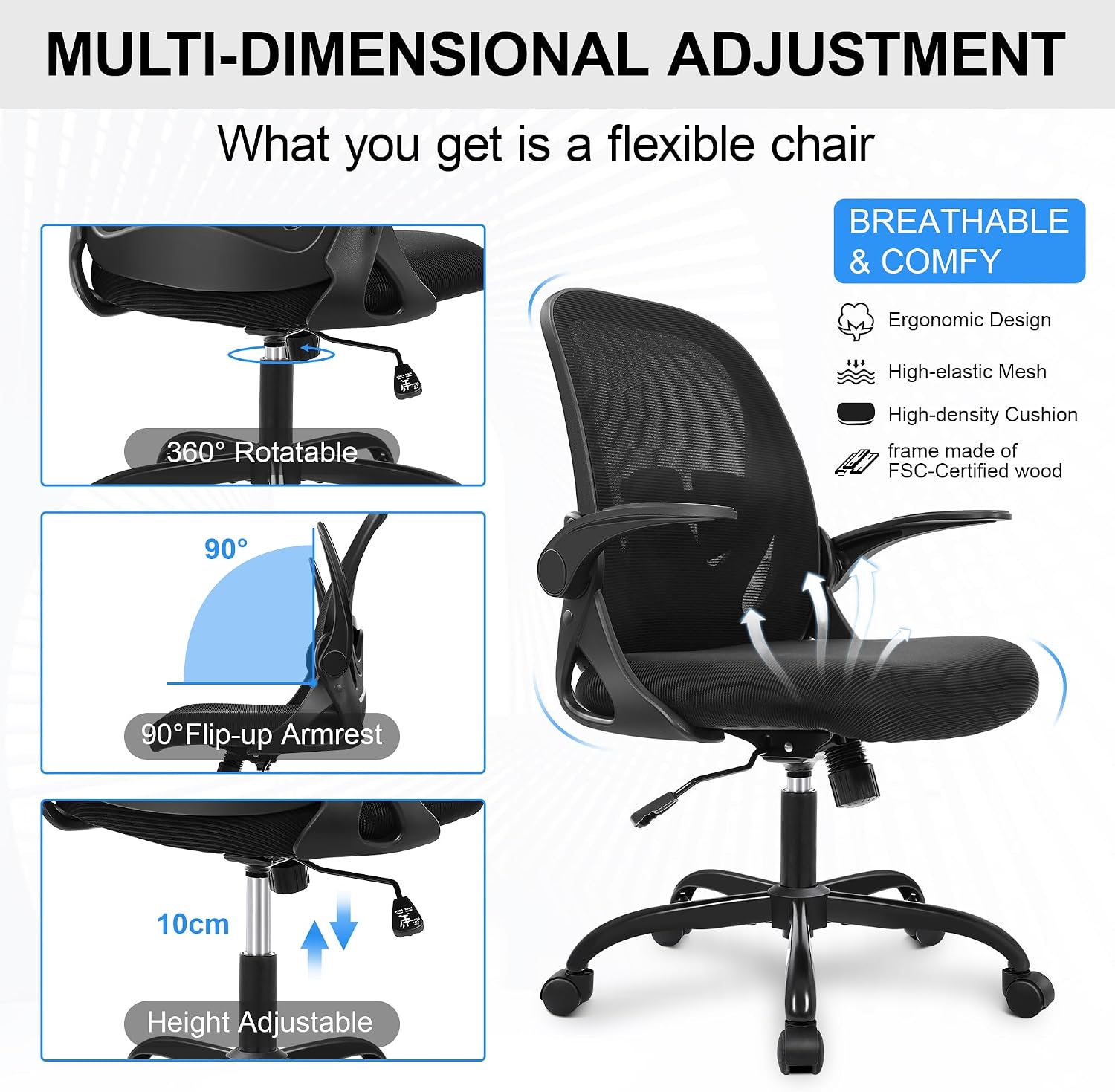Primy Office Chair Ergonomic Desk Chair with Adjustable Lumbar Support and Height