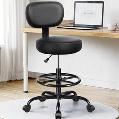 Drafting Chair with Backrest – Adjustable Foot Rest Rolling Stool with Wheels, PU Leather Swivel Stool for Office Spa Studio Lab Counter Salon Home Work Bar Kitchen Shop(Black), Pack of 5