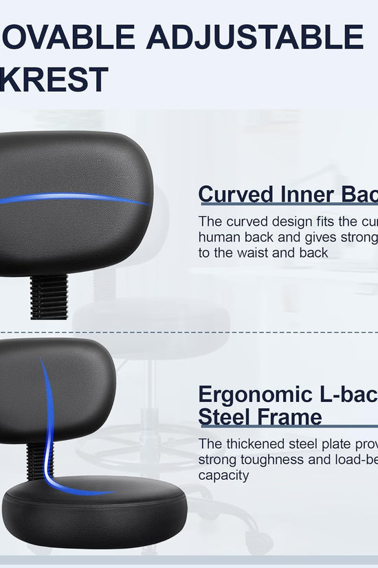 Drafting Chair with Backrest – Adjustable Foot Rest Rolling Stool with Wheels, PU Leather Swivel Stool for Office Spa Studio Lab Counter Salon Home Work Bar Kitchen Shop(Black), Pack of 10