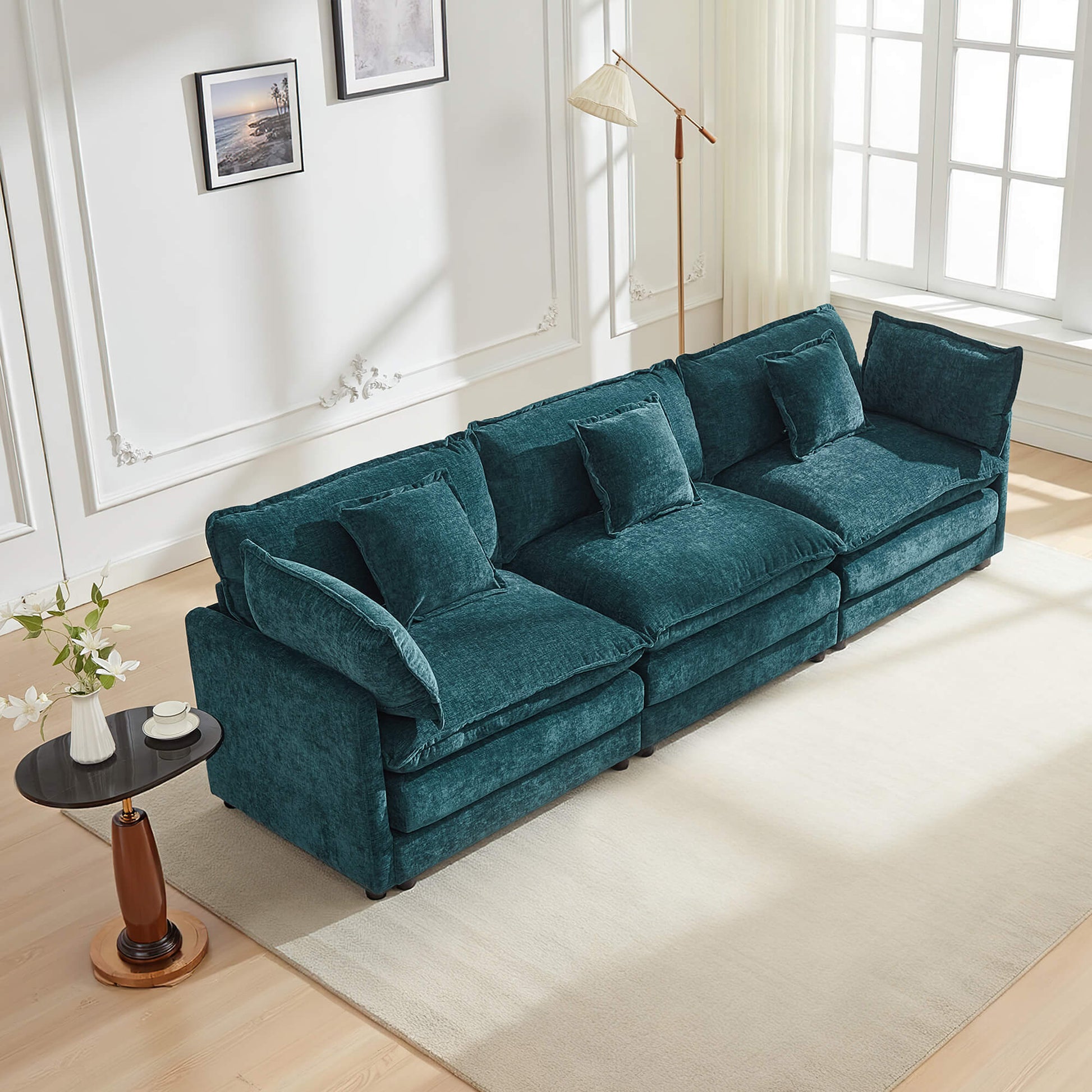 Modular 3-Seat Deep Seat Sectional Sofa with Ottoman