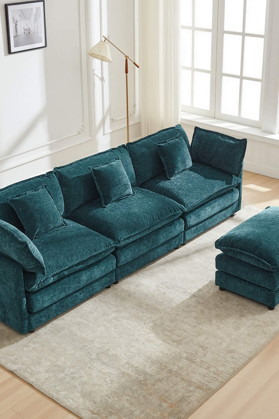 Modular 3-Seat Deep Seat Sectional Sofa with Ottoman