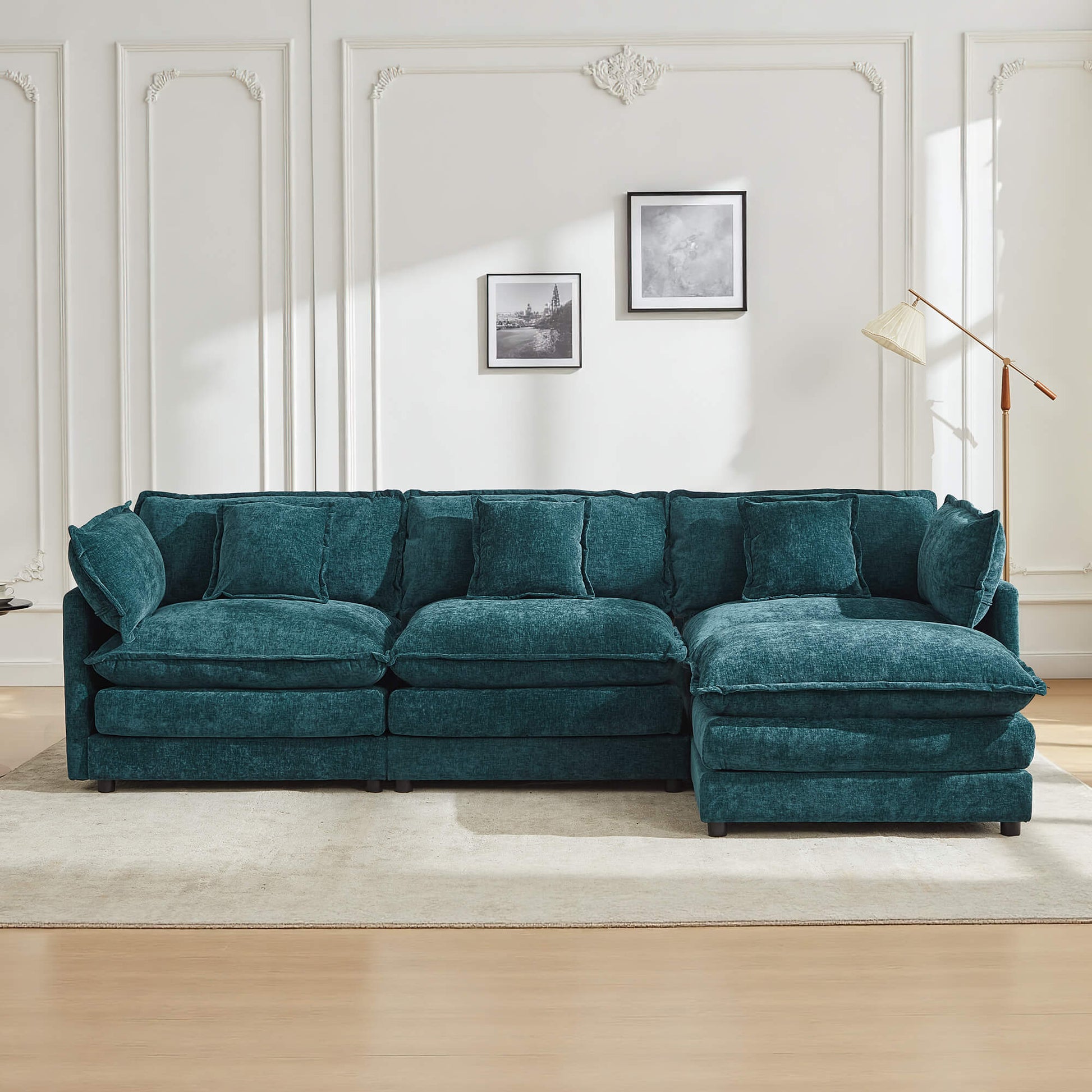 Modular 3-Seat Deep Seat Sectional Sofa with Ottoman