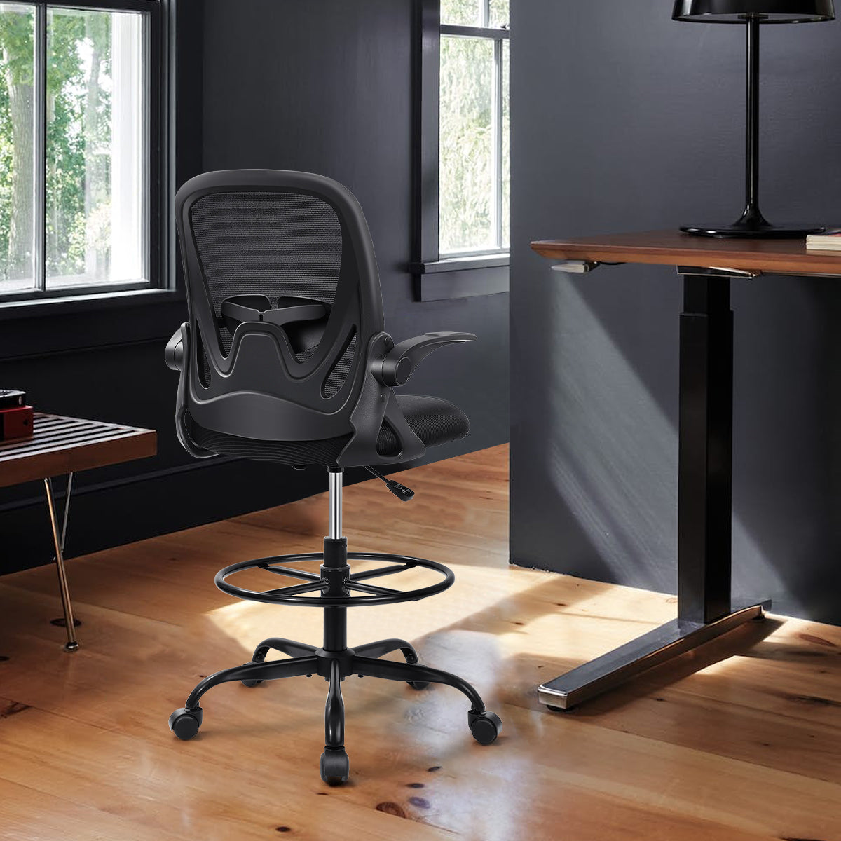 Drafting Chair Tall Office Chair Adjustable Height with Arms Foot