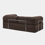 Primyhome coffee brown corduroy convertible sofa rear view with sturdy chrome metal back support