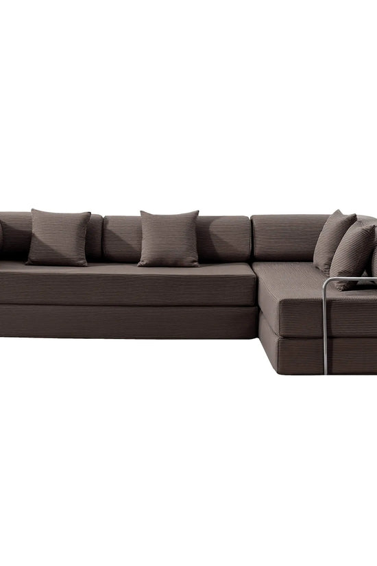 Primyhome Coffee Brown Brown corner closed sectional sofa, modular corduroy L-shaped couch for living rooms