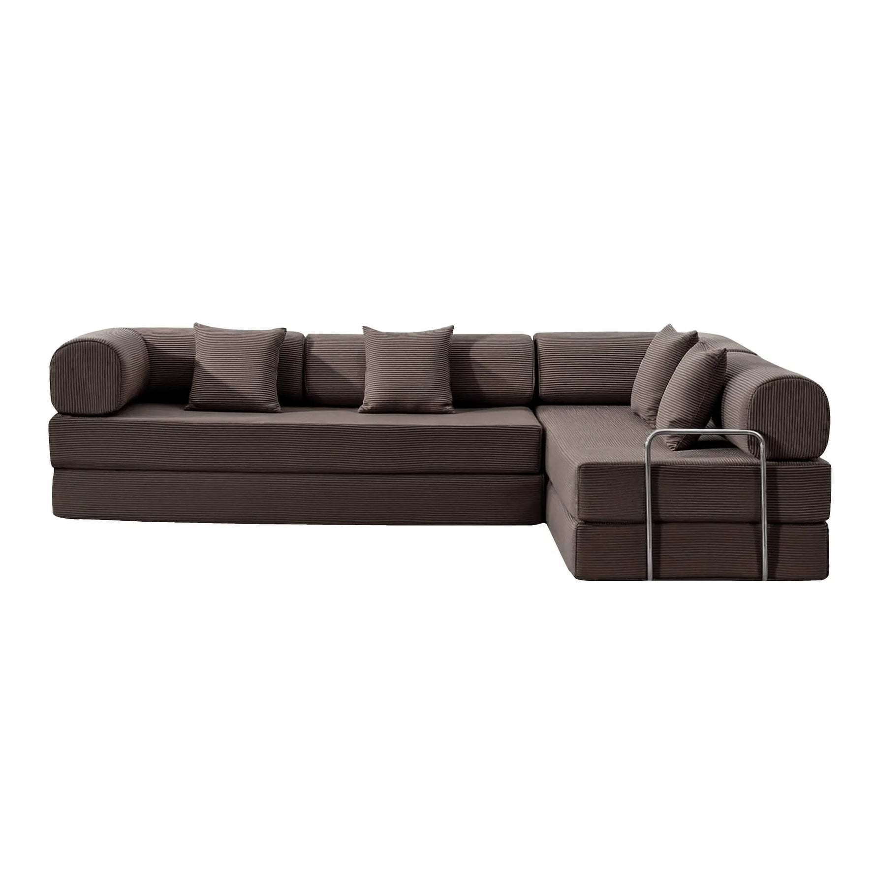Primyhome Coffee Brown Brown corner closed sectional sofa, modular corduroy L-shaped couch for living rooms