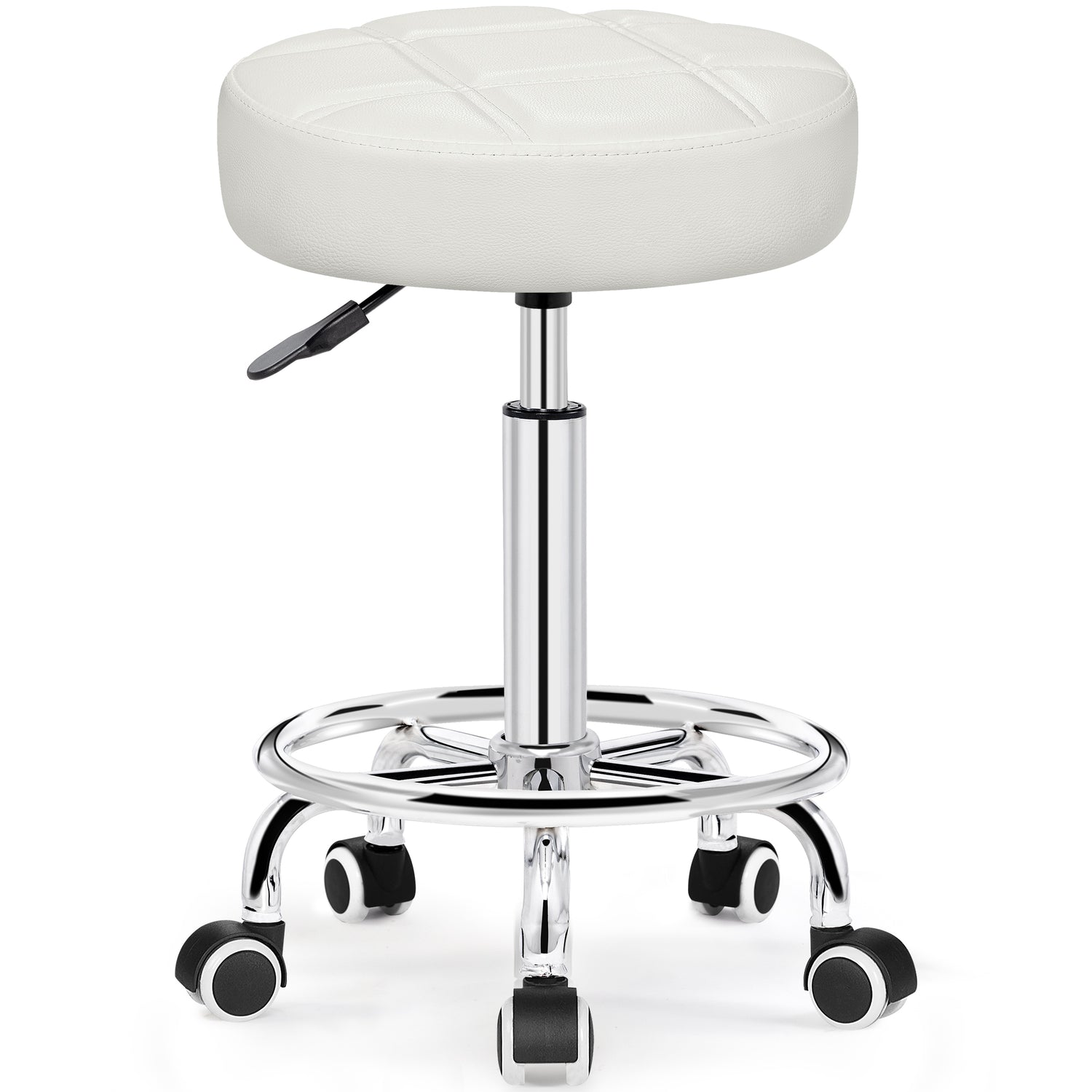 Primy Adjustable Rolling Stool with Wheels, PU Leather Small Office Chair with Foot Rest,Versatile Adjustable Swivel Stool for Tattoo Massage Salon Spa Teach Medical Facial Office Home Work Kitchen